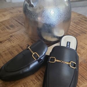 Nine West Black Loafers with Gold Accents